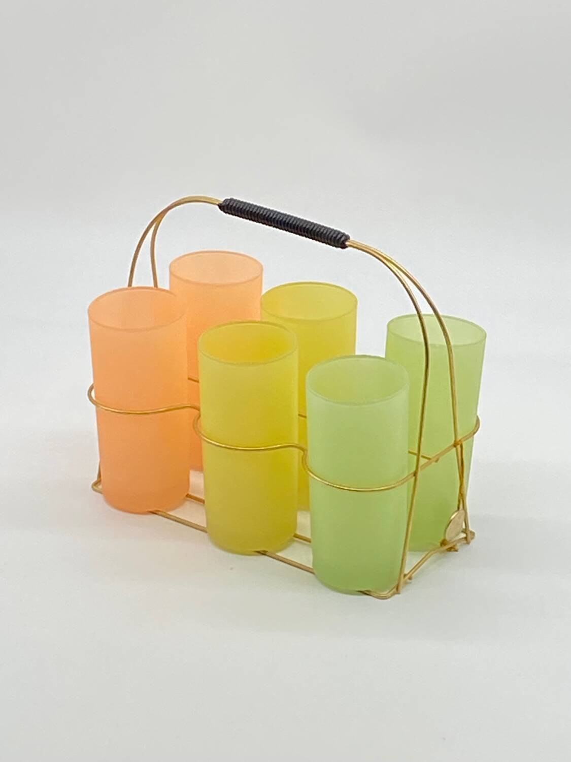 Service of vintage granita glasses, with glass holder / golden metal basket