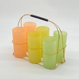 Service of vintage granita glasses, with glass holder / golden metal basket