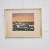 vintage white framed landscape orange sky