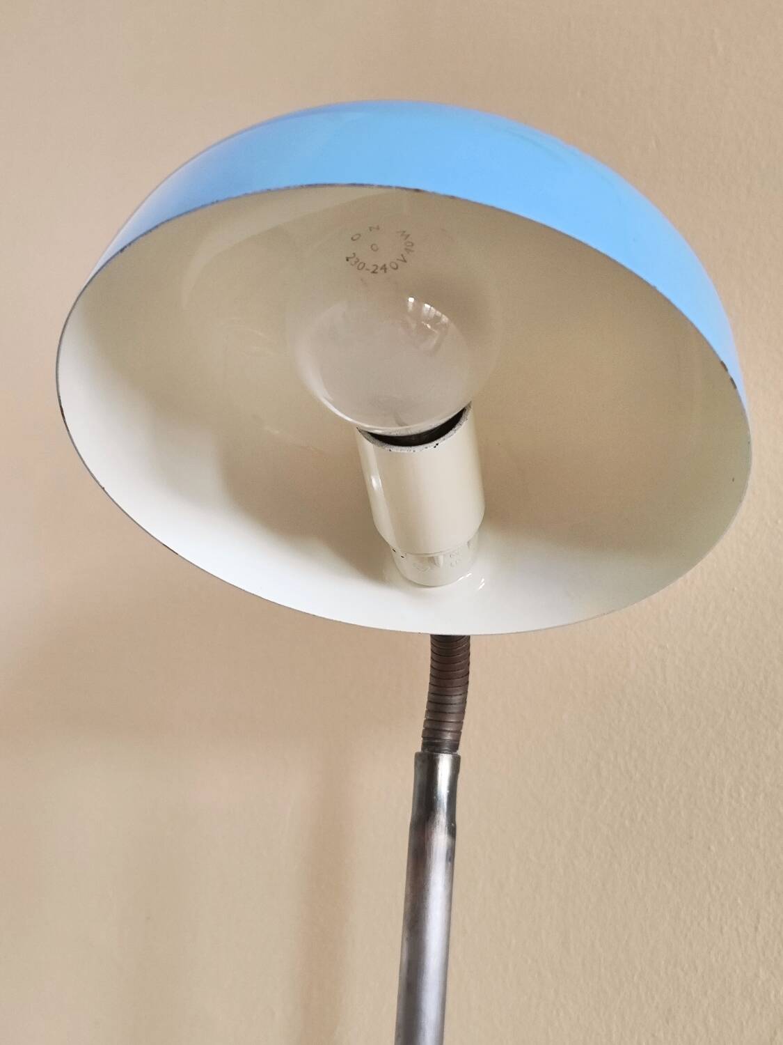 Sky blue steel desk lamp from the 60s