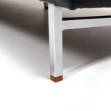Danish leather sofa with chrome legs and teak ends