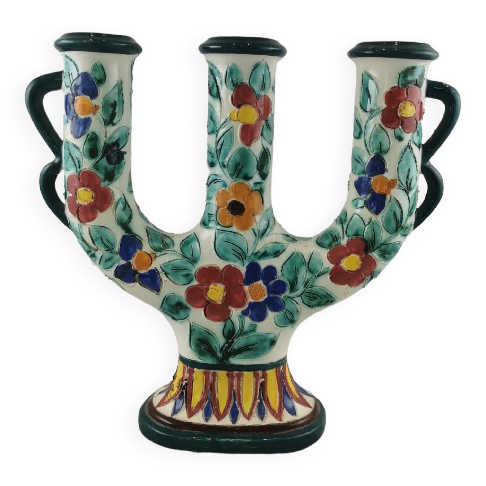 Floral ceramic candlestick, Cerart Monaco, Vintage