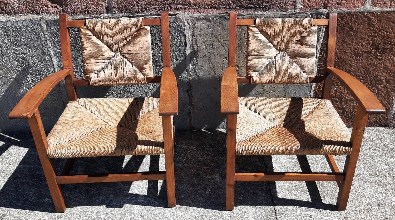 Paire de fauteuils paille (Josep Torres Clavé, 1936)