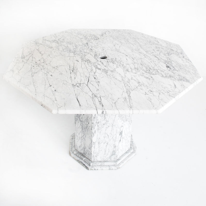 Vintage octagonal table in white marble. France, 70s
