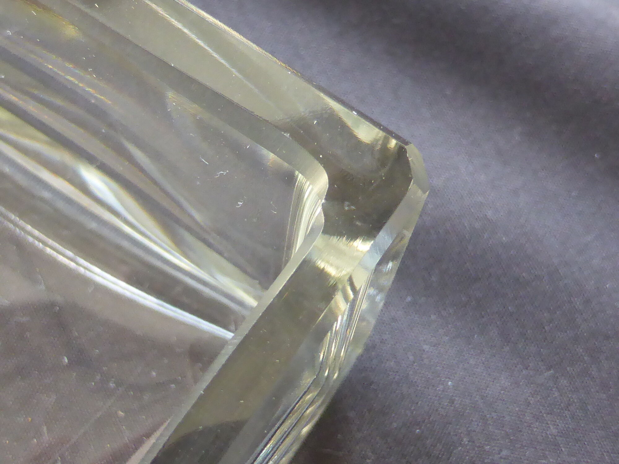 Vintage glass box with tawny leather lid