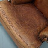Vintage Dutch cognac coloured leather club chair, with footstool