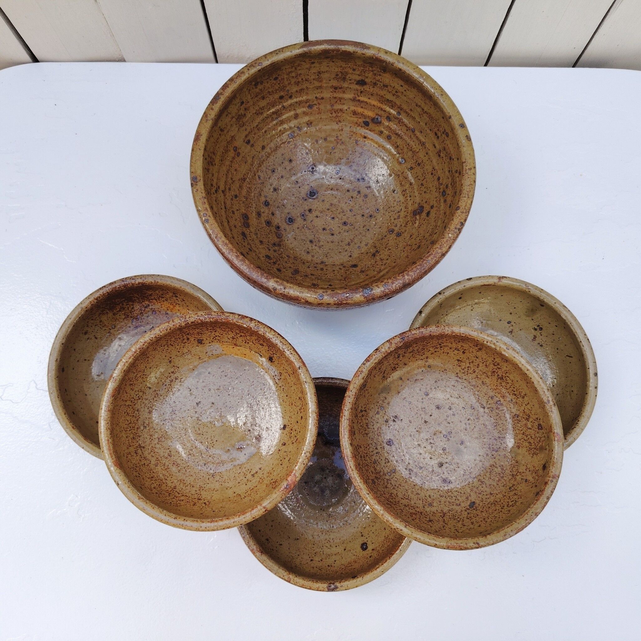Pyrite stoneware service, salad bowl and bowls, vintage.