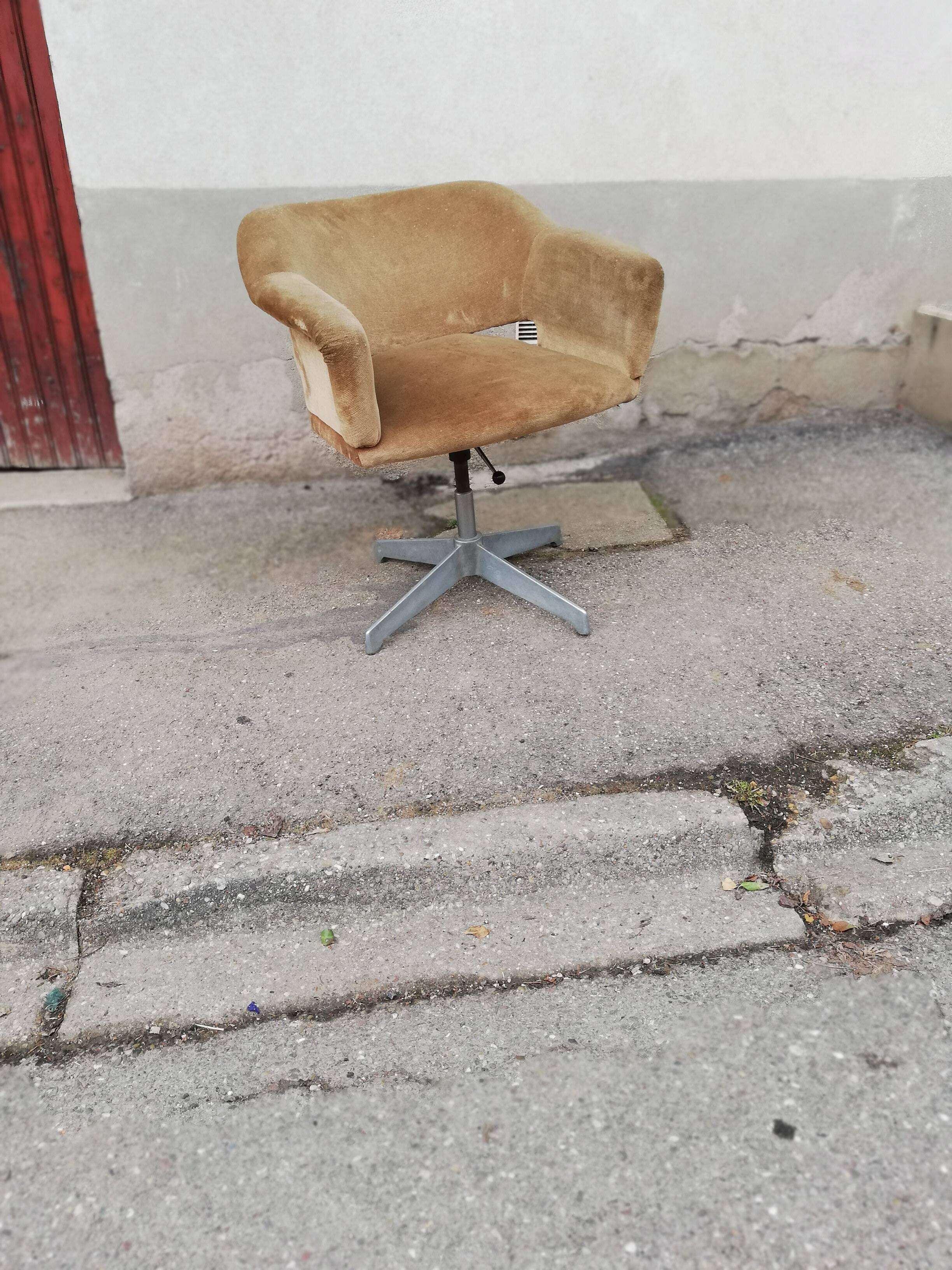 Fauteuil de bureau vintage velours moutarde