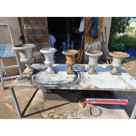 1 lot of 5 Médicis vases in cast iron from 1900, Charleville - Mézières