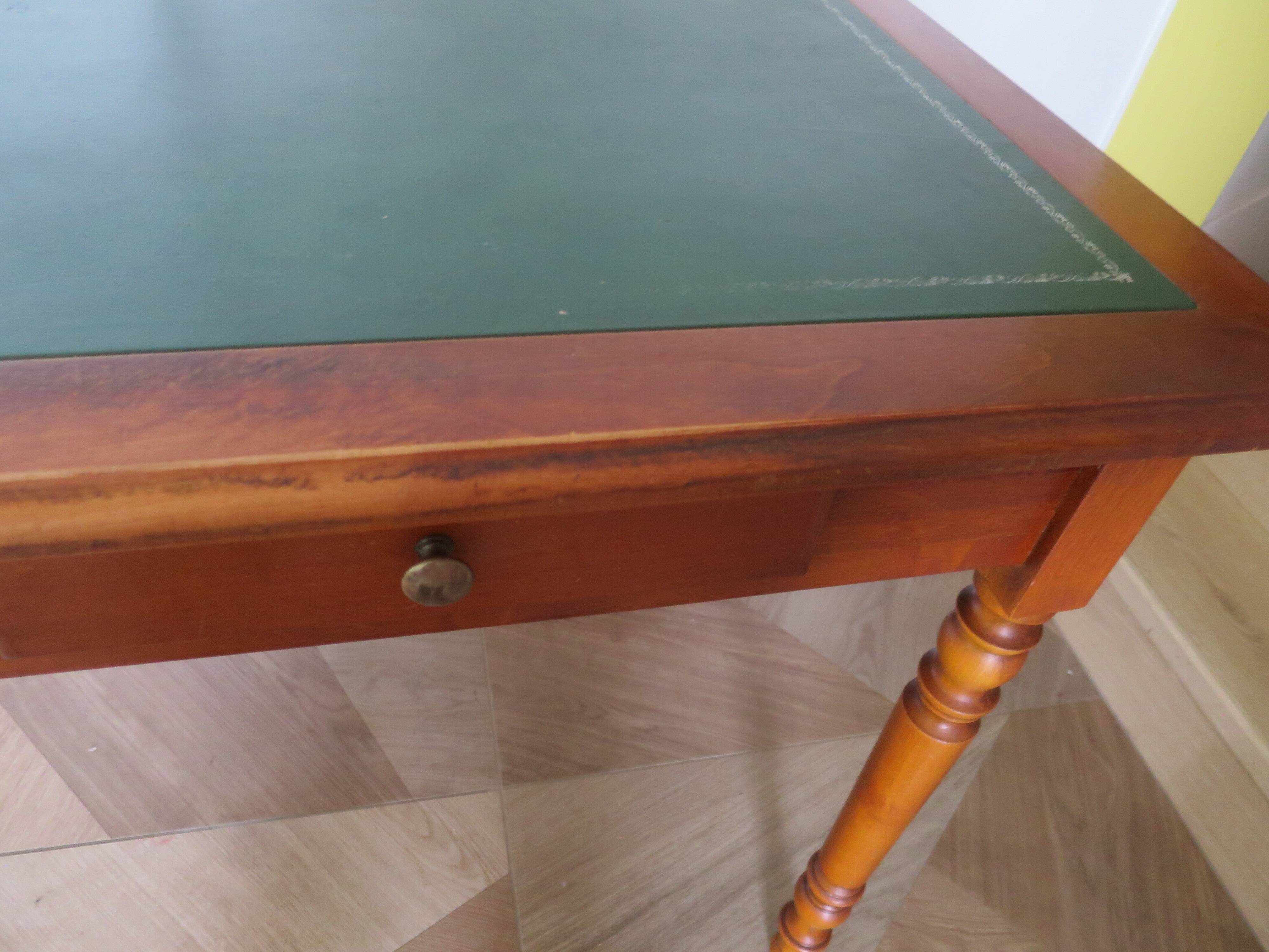 Minister's desk style L. Philippe – 2 drawers – cherry wood – faux leather desk mat