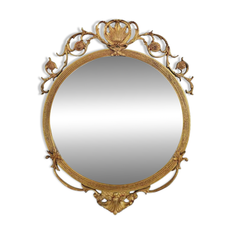 Miroir rond style médaillon en laiton