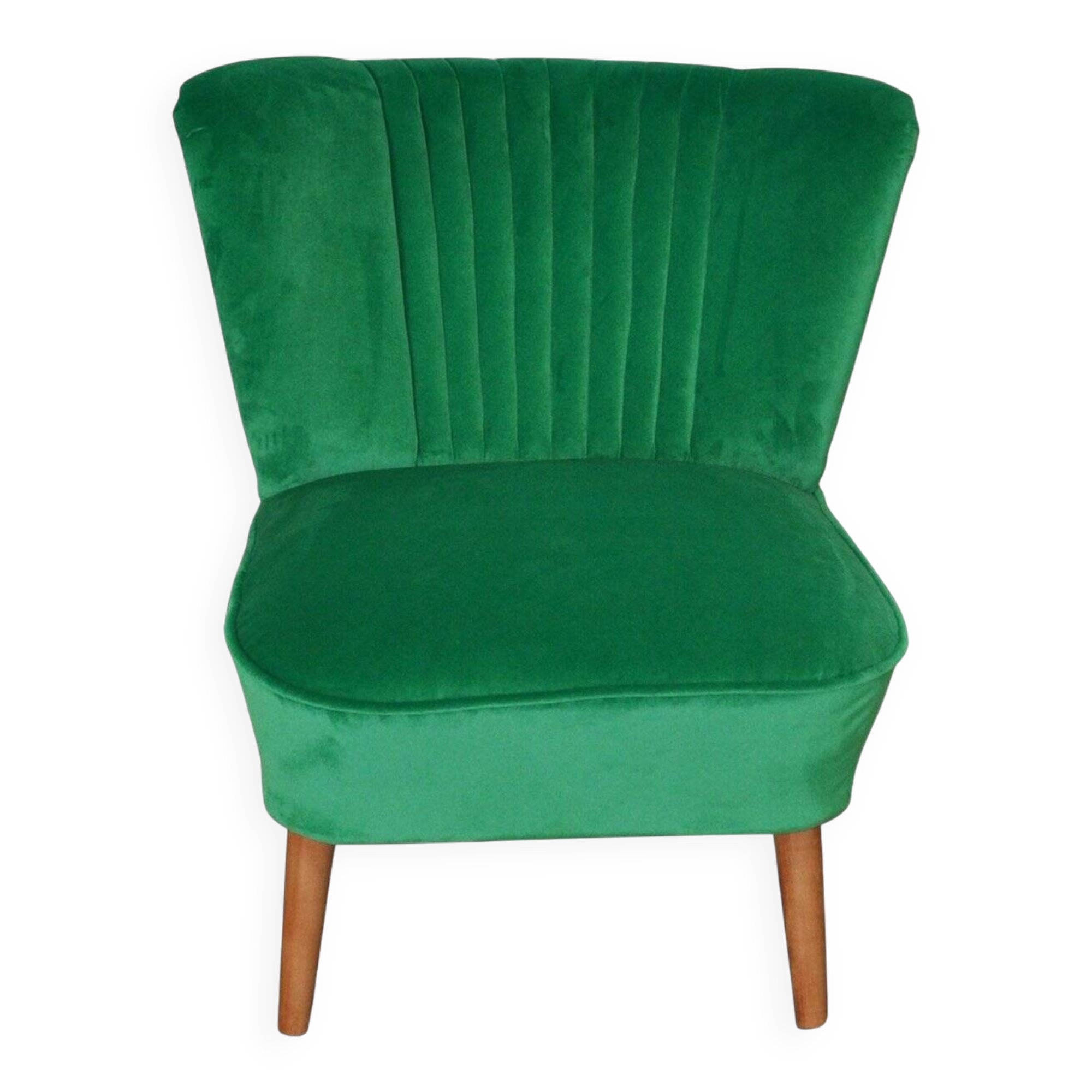 Vintage green and brown velvet and wood cocktail chair, 1950s.
