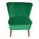 Vintage green and brown velvet and wood cocktail chair, 1950s.