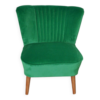 Vintage green and brown velvet and wood cocktail chair, 1950s.