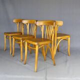 Série de 4 chaises Thonet Art déco bistrot blondes 1930