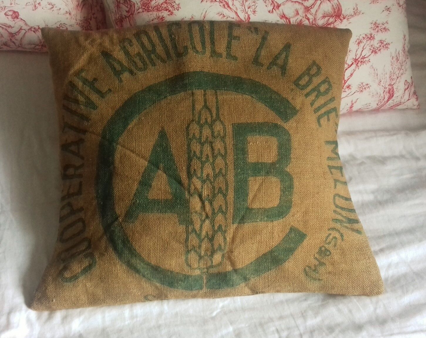 Burlap cushion green ECRE cooperative agricultural la Brie Melun