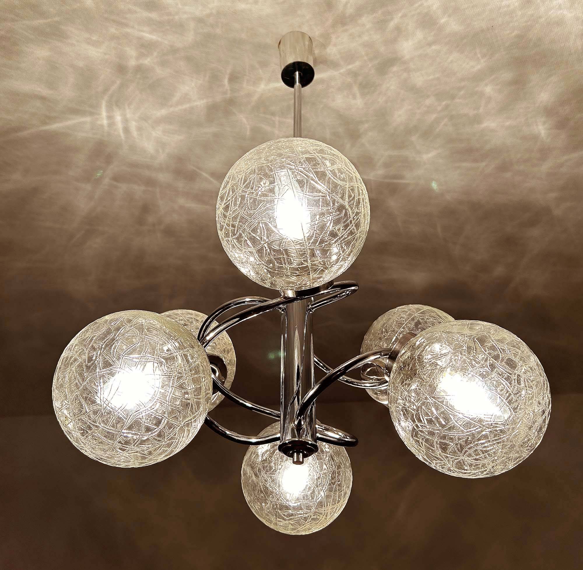 Suspension vintage Space Age en verre et chrome