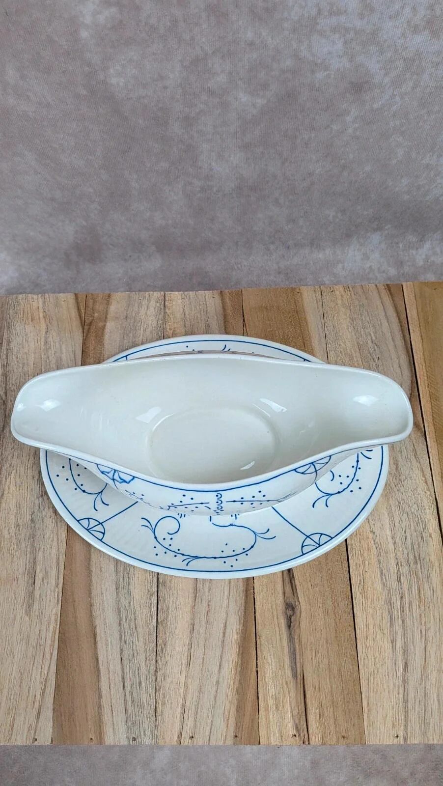 Antique Boch sauce boat with blue decoration – chic country charm