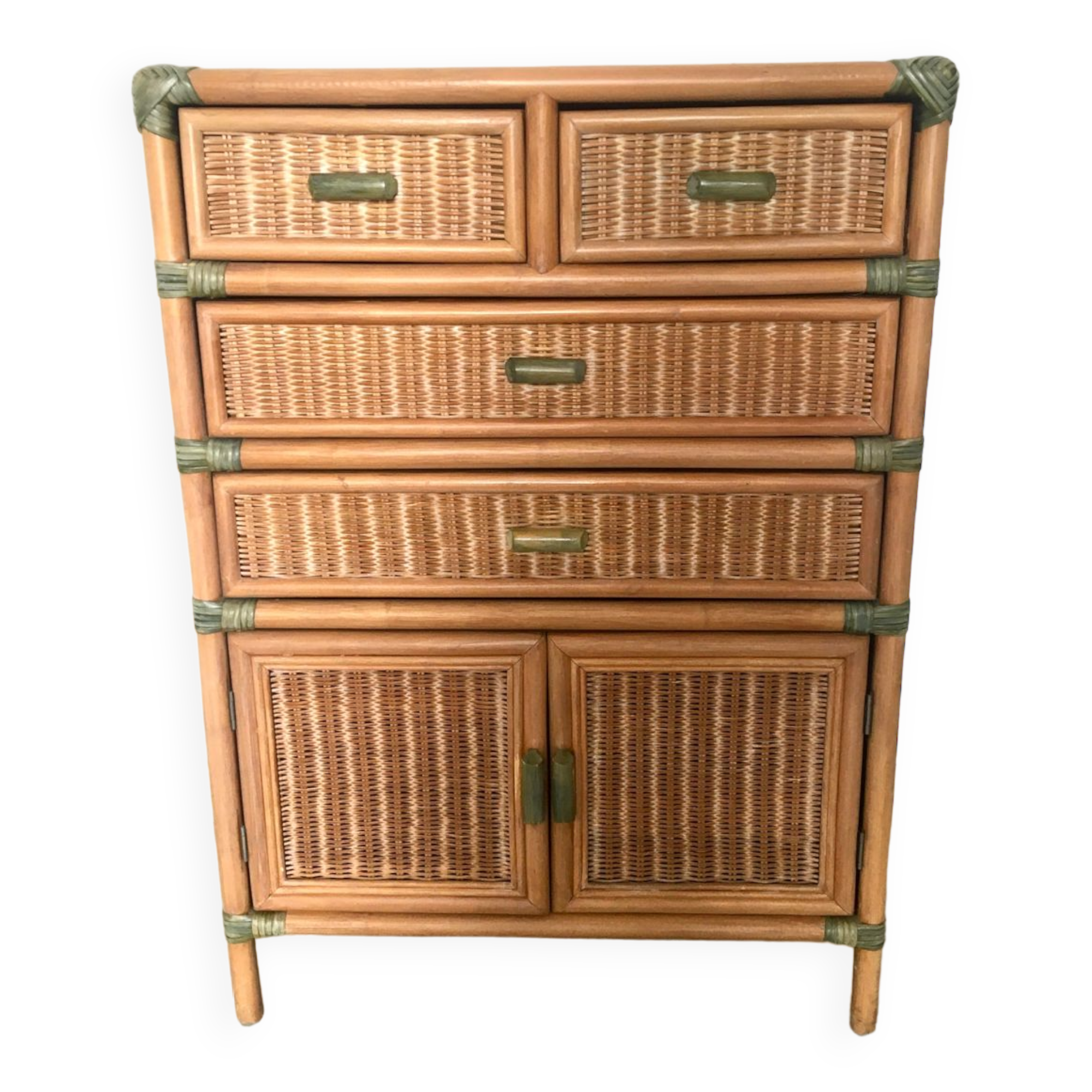 Vintage natural rattan chest of drawers 80s