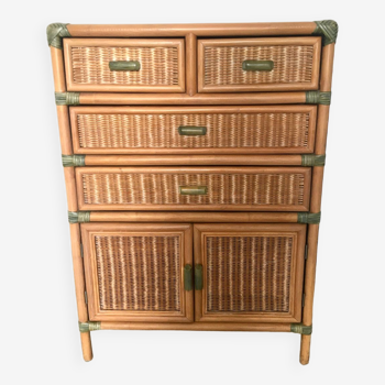 Vintage natural rattan chest of drawers 80s