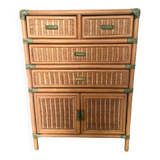 Vintage natural rattan chest of drawers 80s
