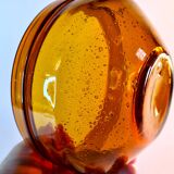 Vintage amber blown glass bowl - decorative bubbles