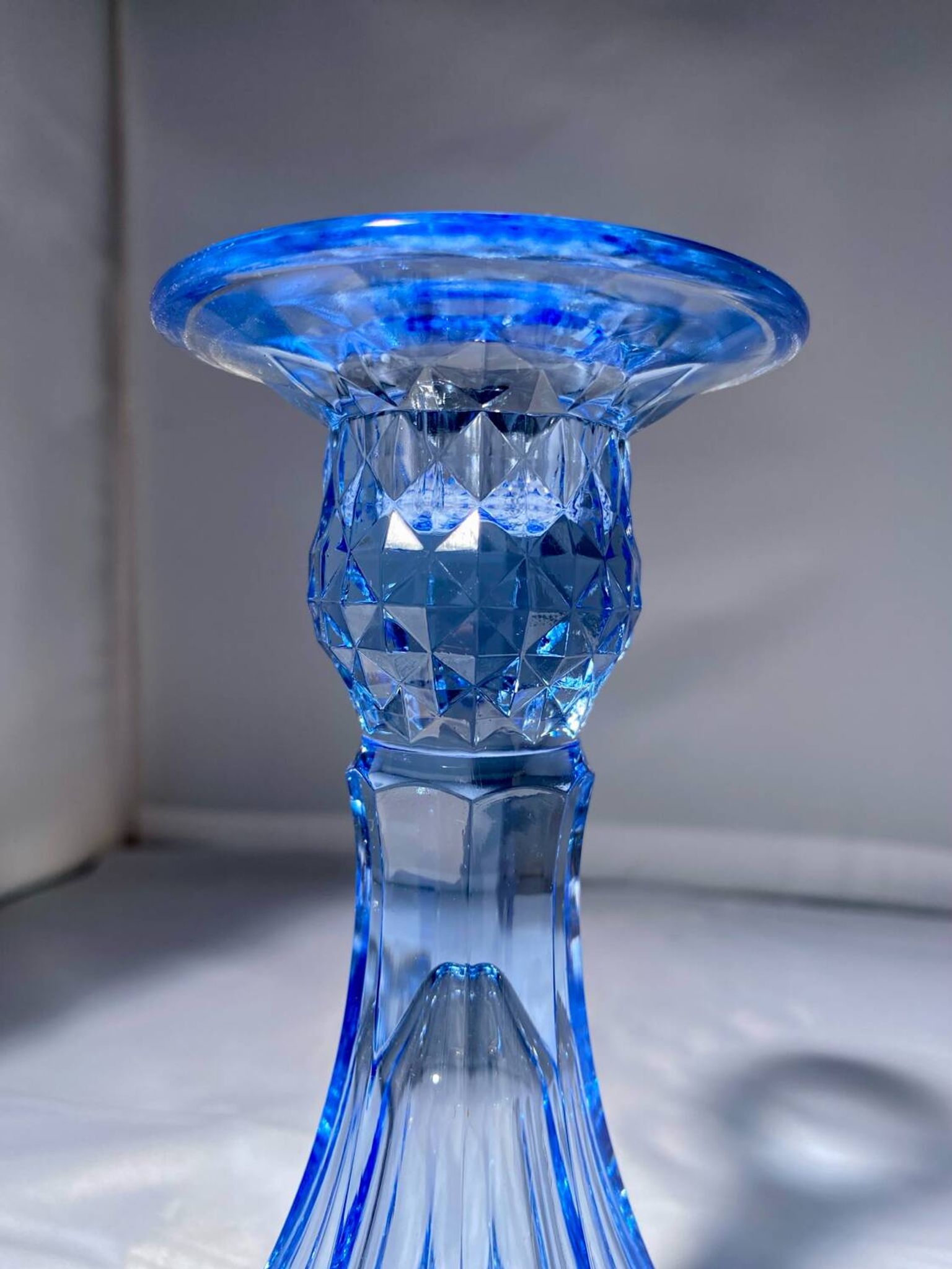 Pair of Jamestown blue Virginia candlesticks or vases by Fostori