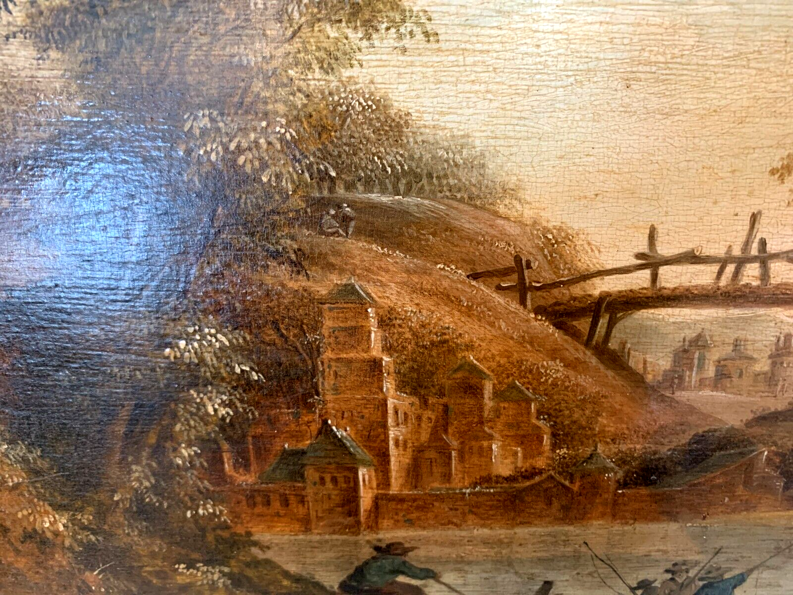 Oil on oak panel animated landscape xix century