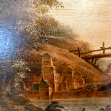 Oil on oak panel animated landscape xix century