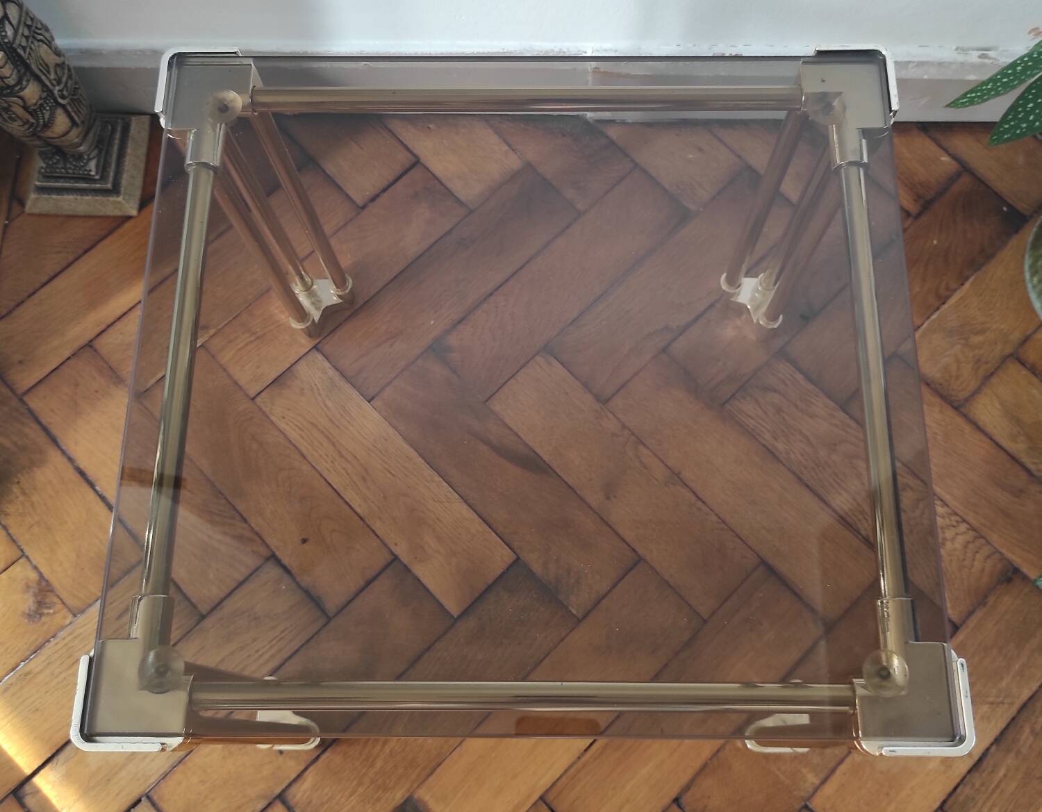 Vintage 1970s side table / Smoked glass accent table