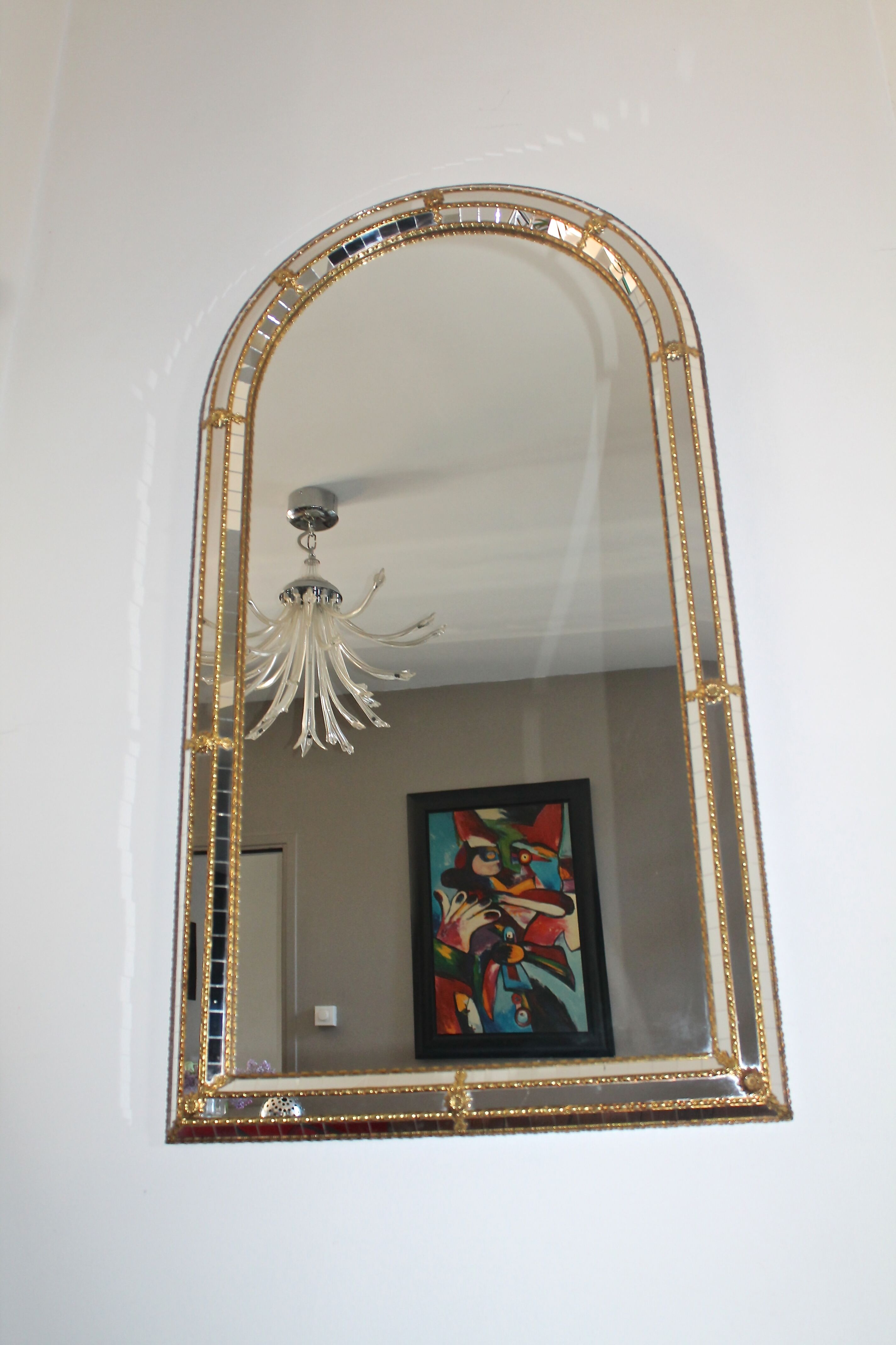 Large Venetian mirror with glazing beads and brass 110x60cm
