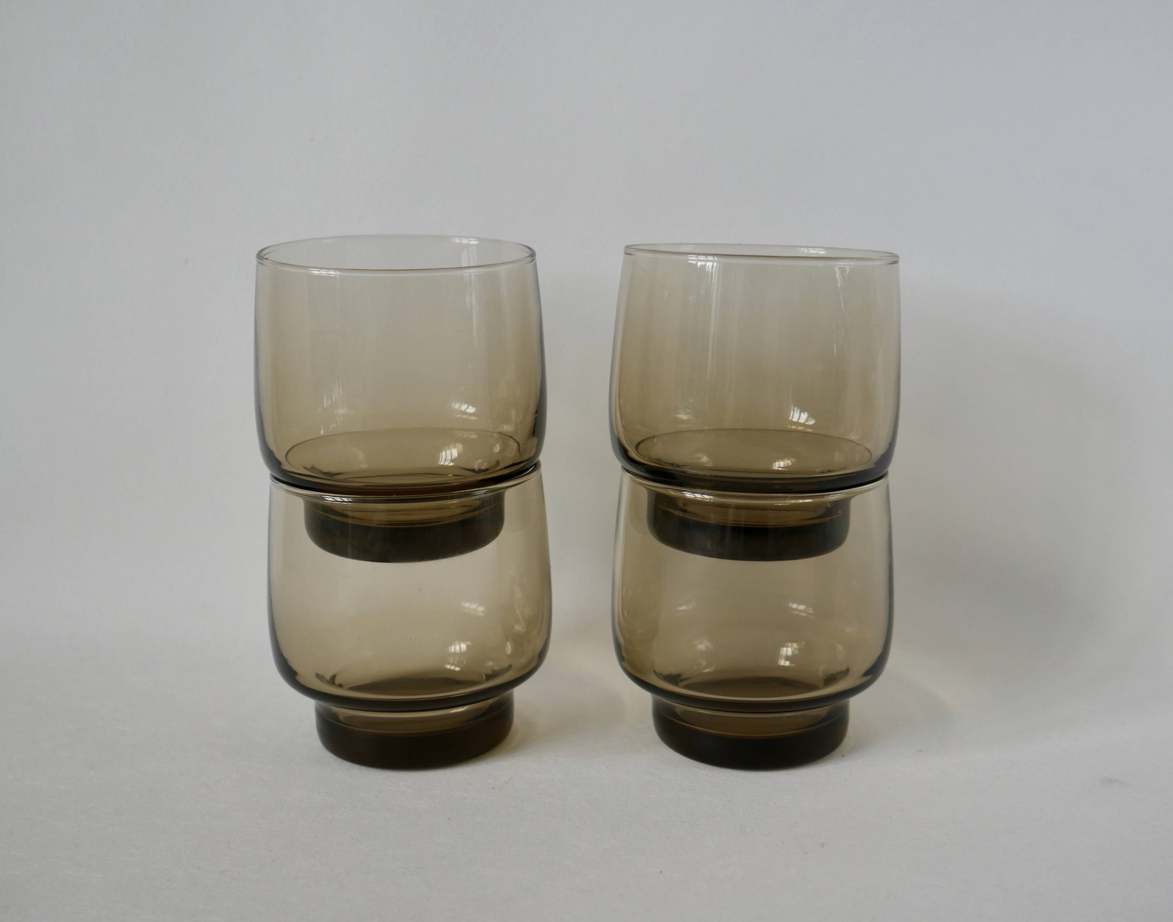 Set of 4 designer water glasses in 70s smoked glass