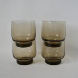 Set of 4 designer water glasses in 70s smoked glass