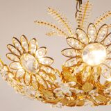 Ernst Palme Grand Chandelier Palm Tree Flower Palwa, Gilded Brass, Crystals, 1970s