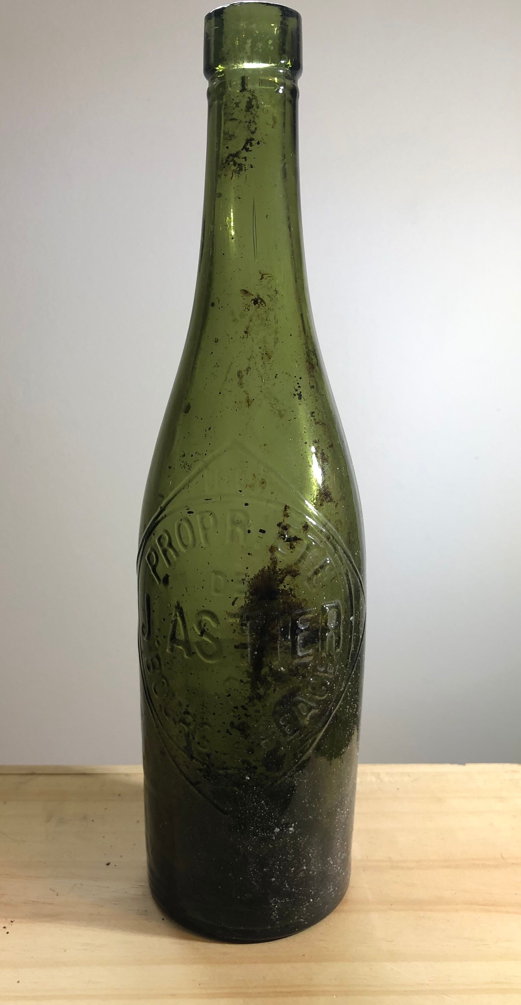 Lot of old blown glass beer bottles with marking