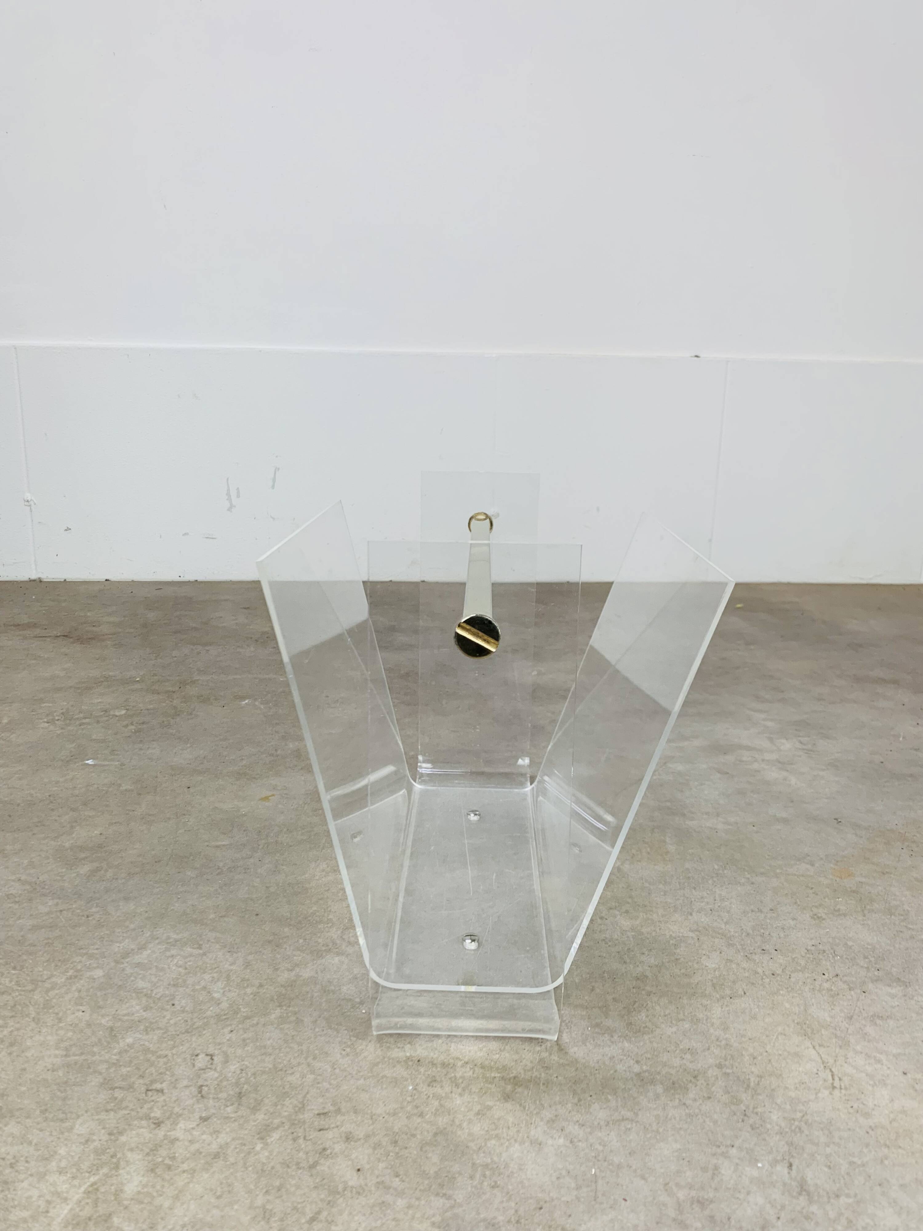 Plexiglas and brass magazine rack, David Lange, 1970s