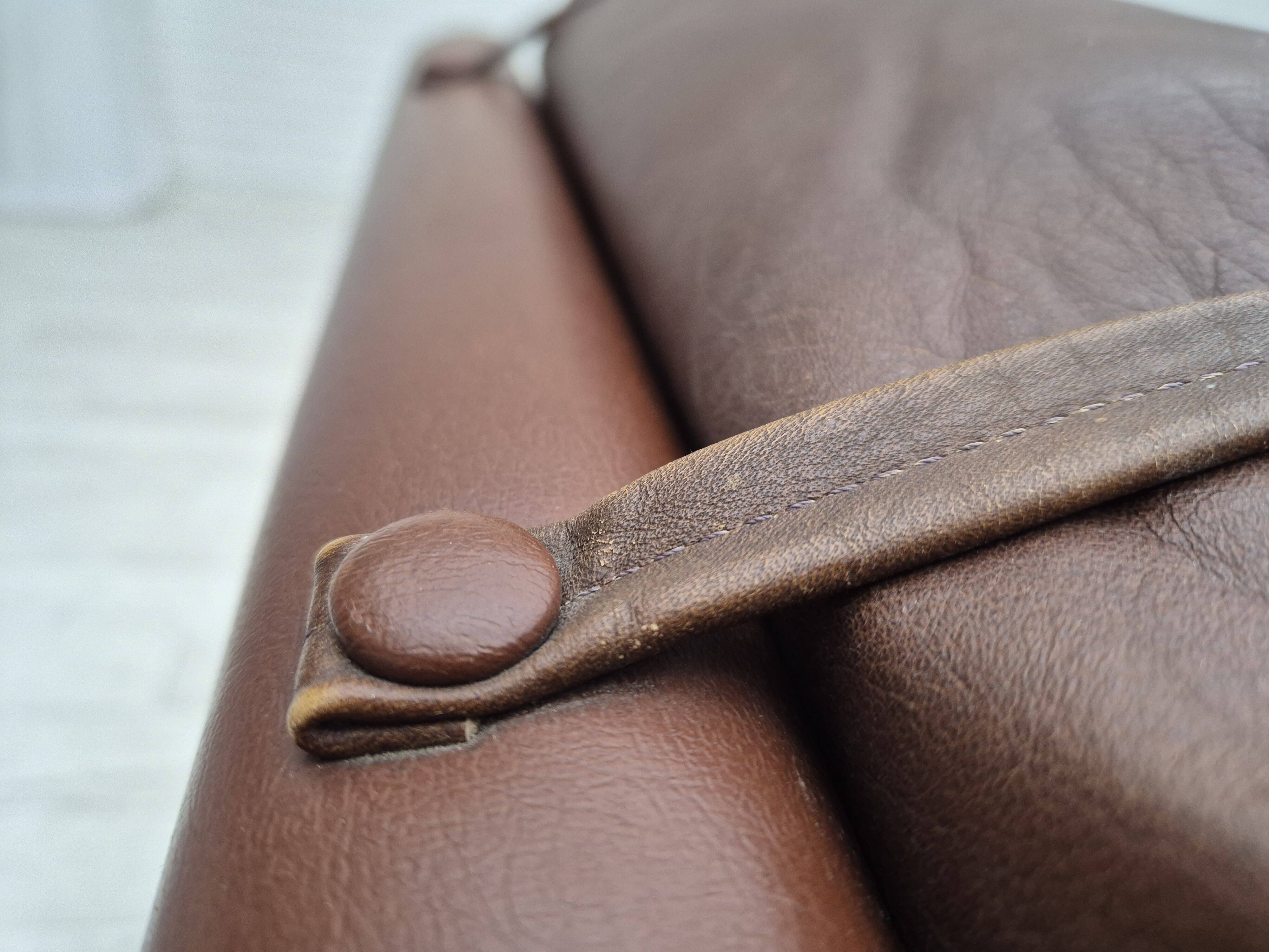 1970s, Danish armchair, original condition, furniture leather, dark oak wood.