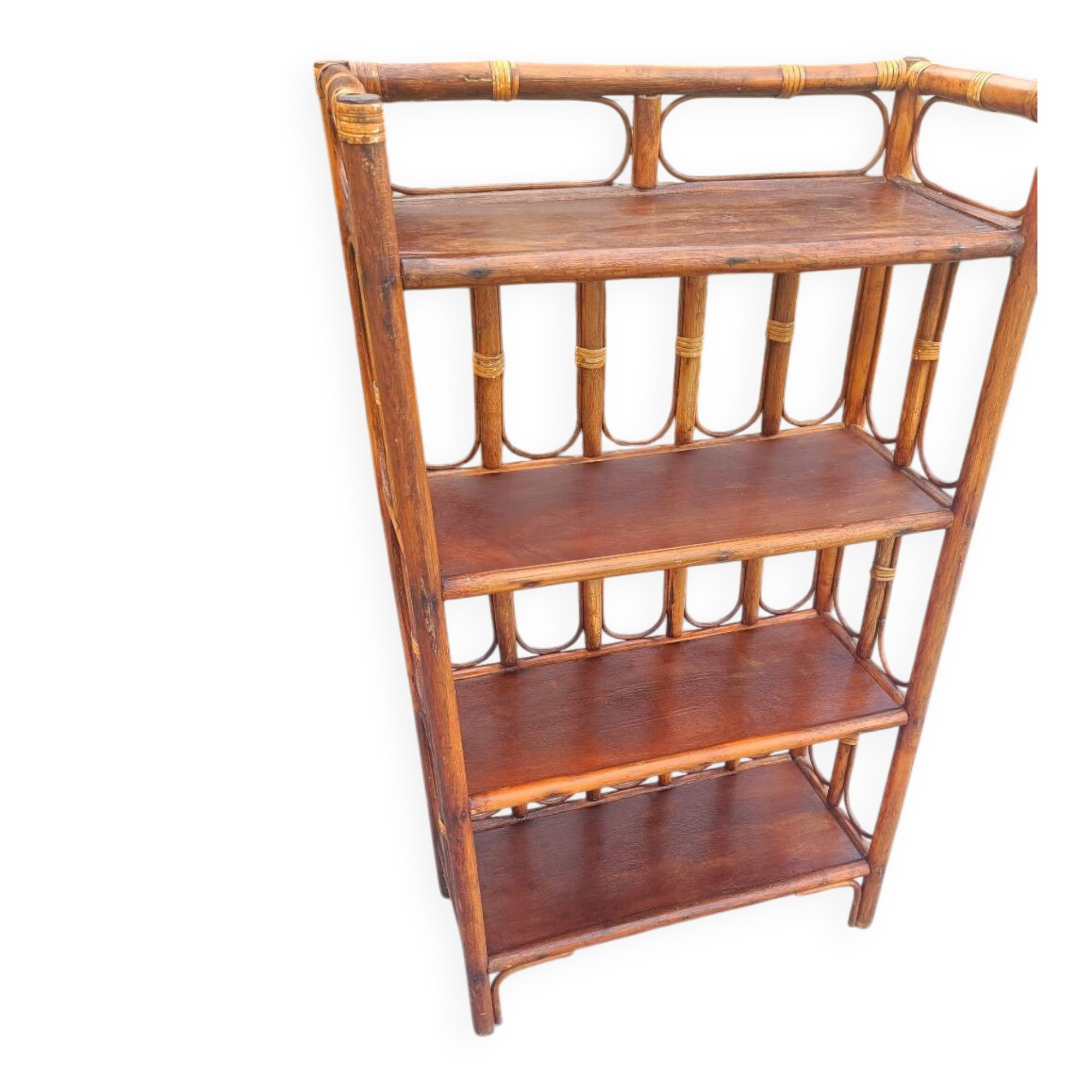 Vintage rattan shelf 4 levels – rattan bookcase