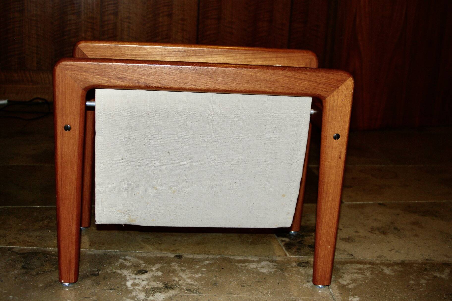 Danish teak and cotton magazine rack, 1950s