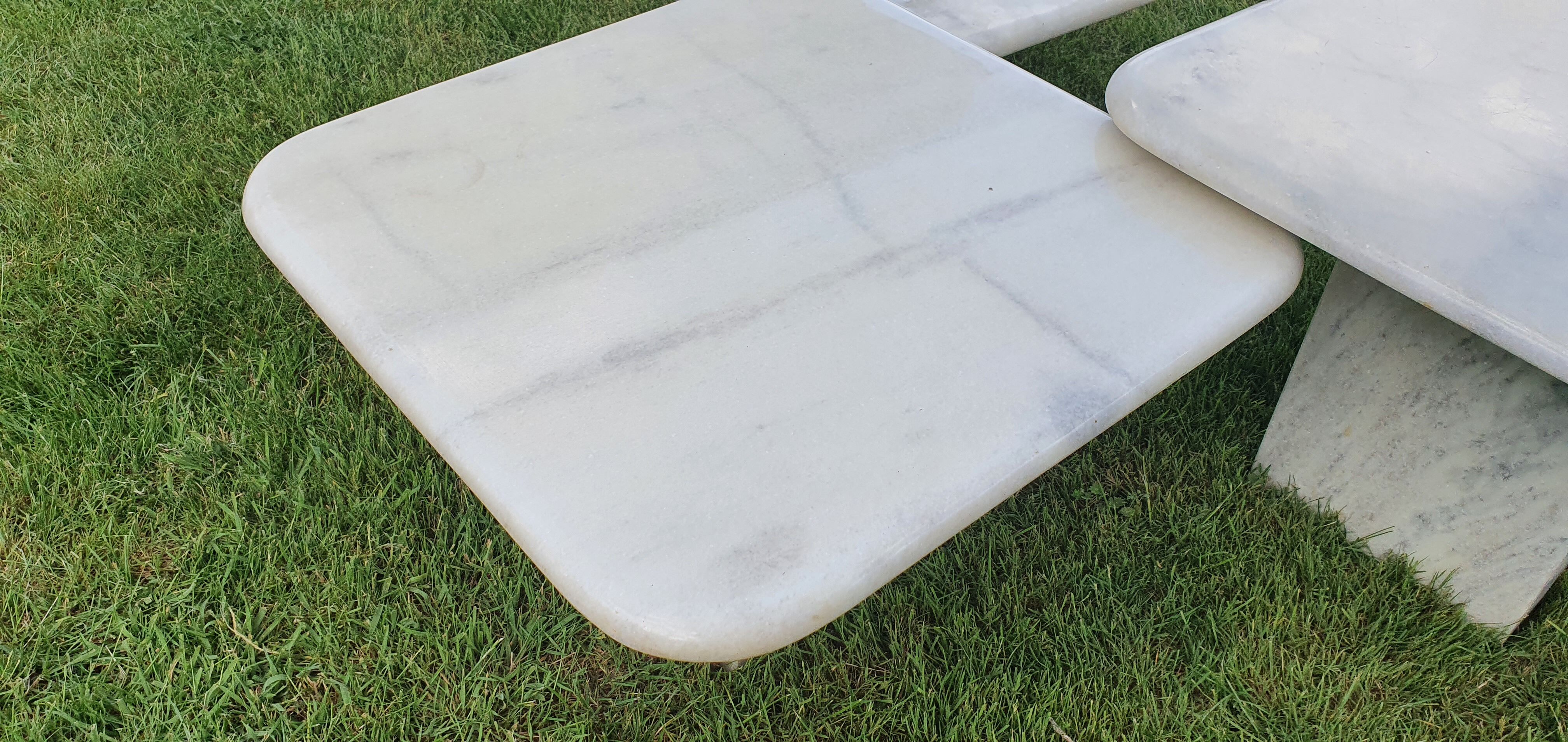 Vintage square trundle tables in travertine. 1970.