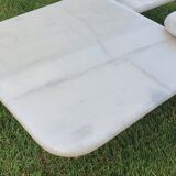 Vintage square trundle tables in travertine. 1970.