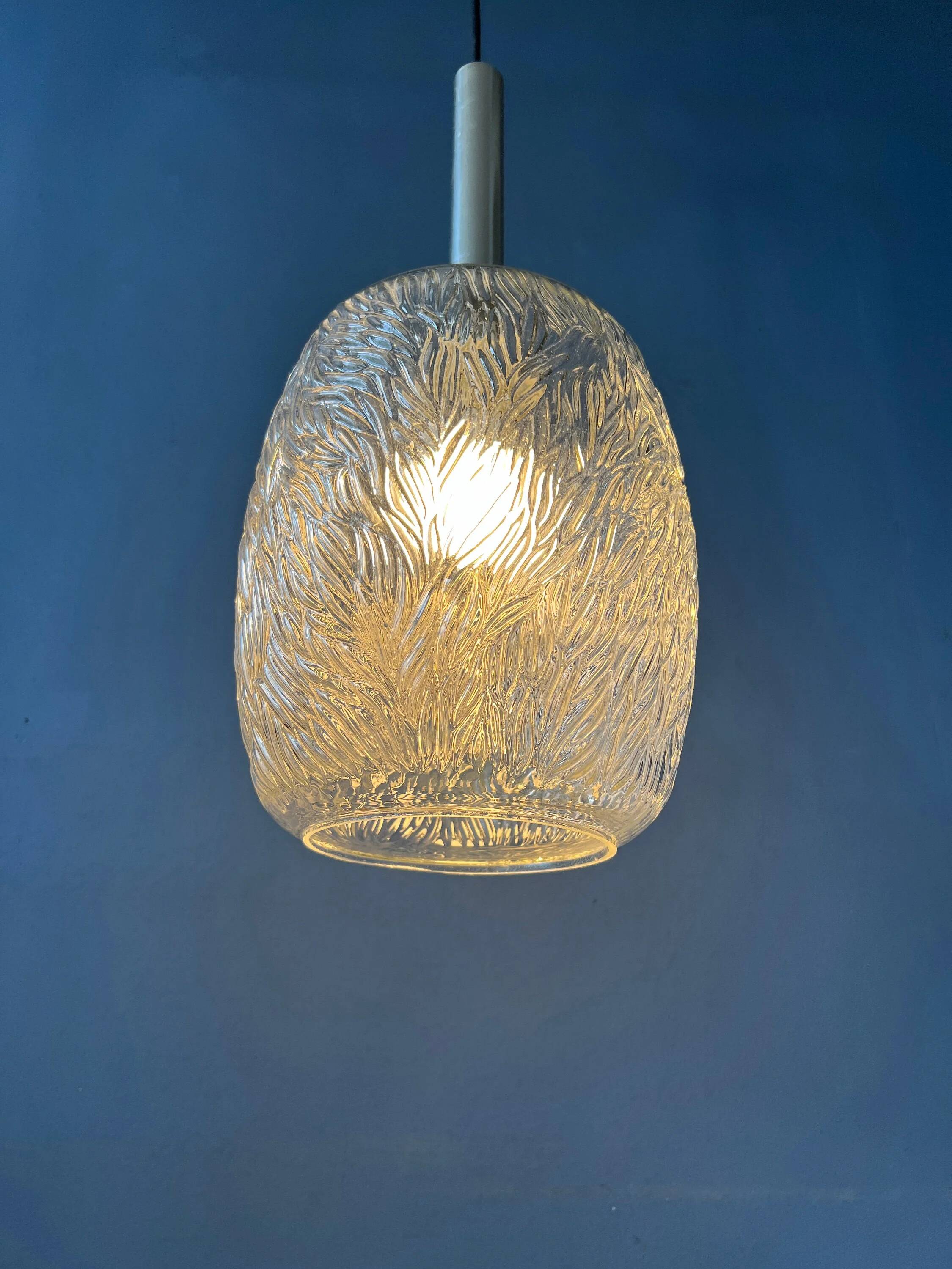 Transparent glass pendant with pattern, mid-century style