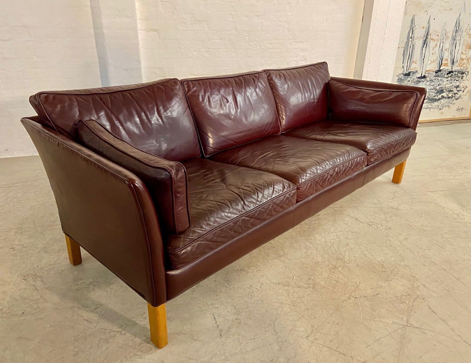 Mid-century modern Arne Norell Swedish burgundy leather sofa – 1960s
