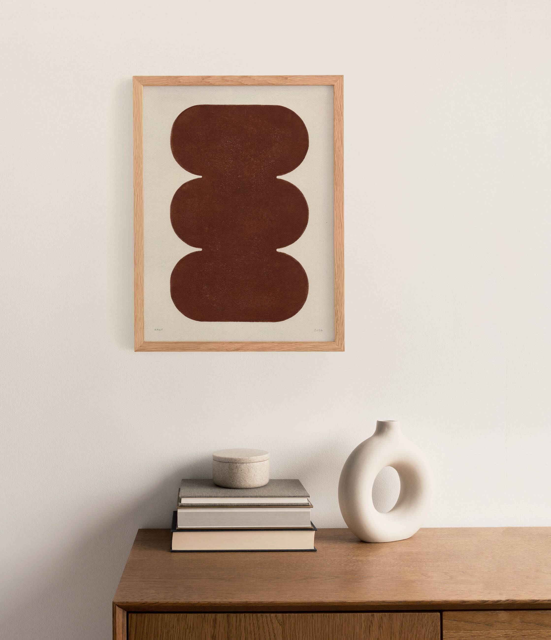 Brown abstract painting on paper signed Eawy.