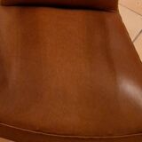 Pair of Art Deco armchairs in curved wood and brown leather – 1930s