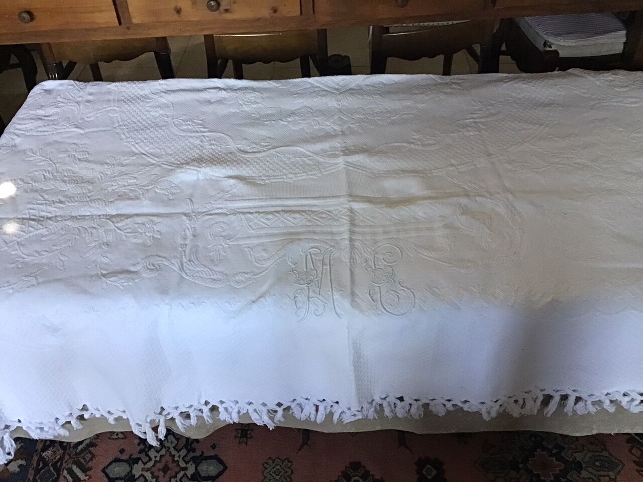 19th bed top in cotton piqué marked MC
