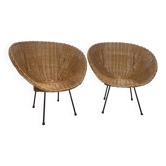 2 wicker basket chairs from the 1950s