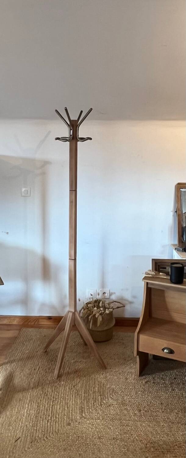 Vintage 60s coat rack in solid raw wood