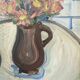Mid-Century Modern Swedish "Pink Flowers" Vintage Still Life Oil Painting, Framed