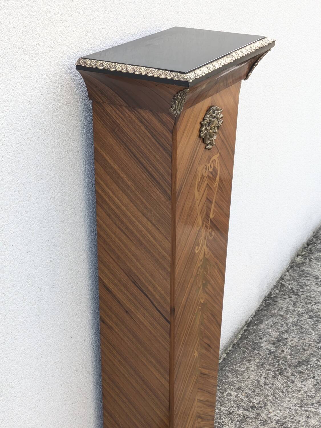 Vintage column in rosewood and bronze marquetry, mid-century